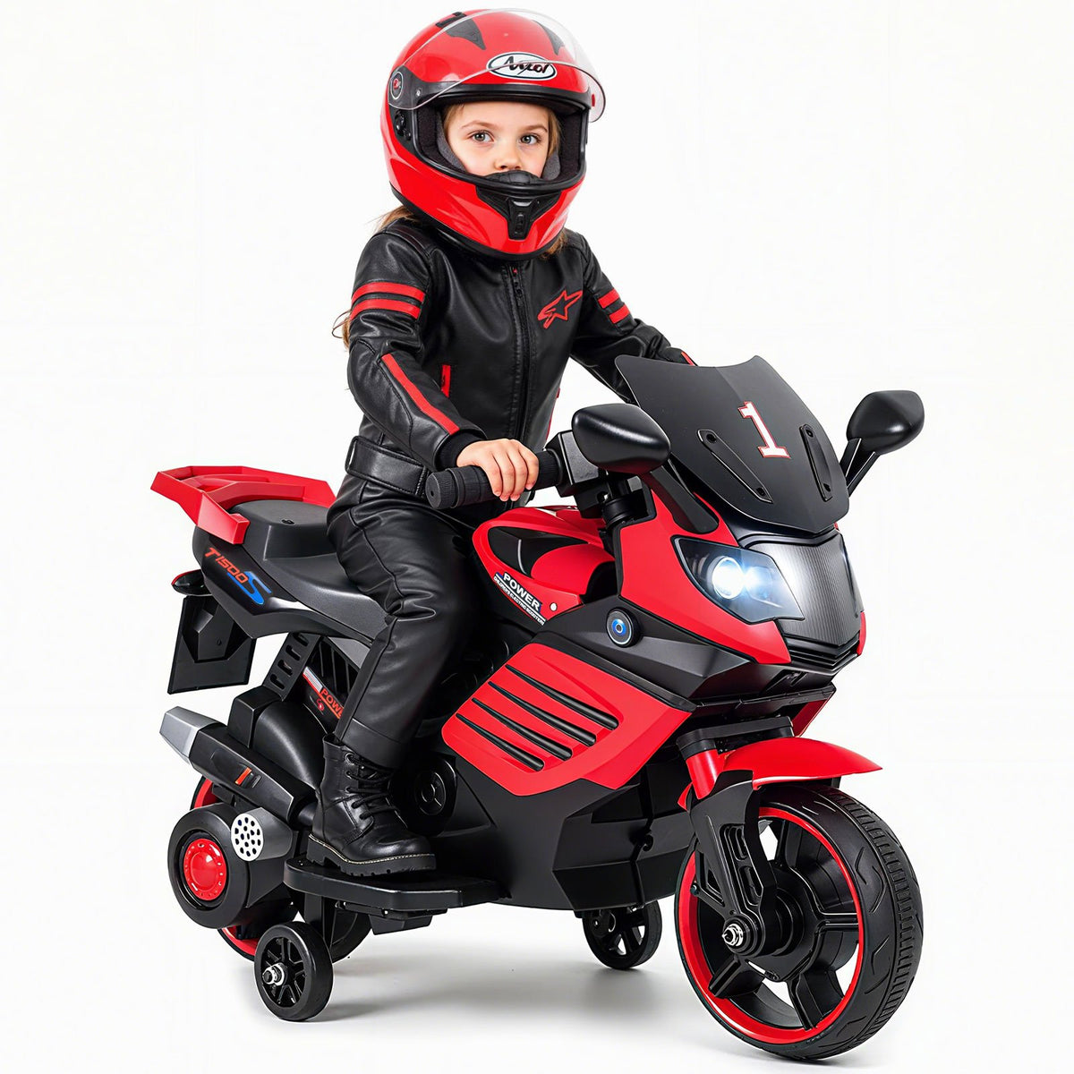 6V Kids Motorcycle with Headlights Music and Detachable Training Wheels-Red view 4