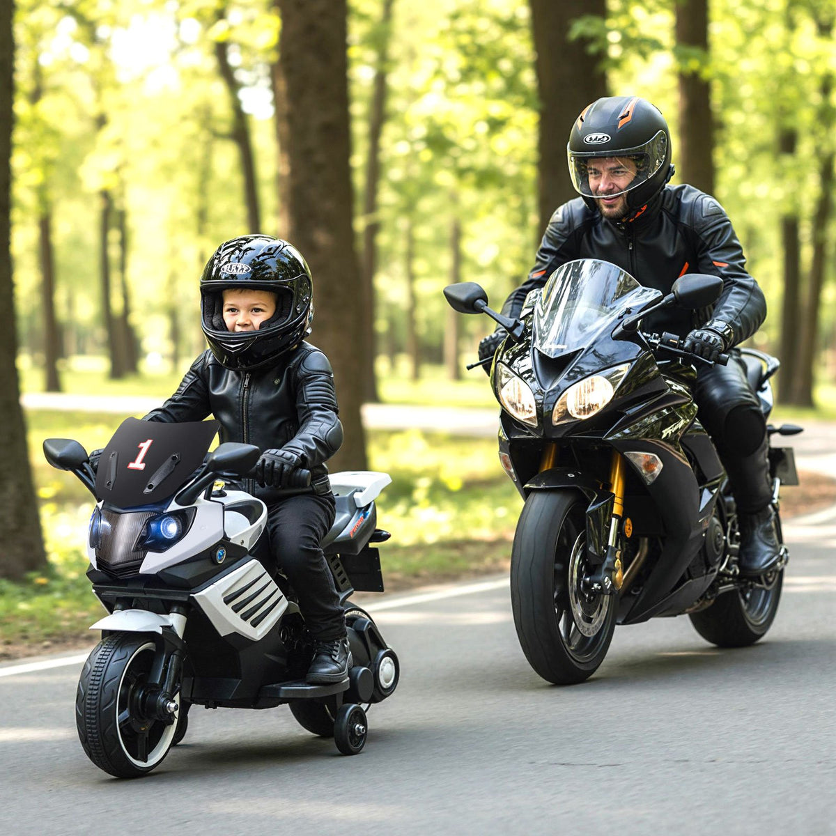 6V Kids Motorcycle with Headlights Music and Detachable Training Wheels-White view 3