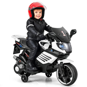 6V Kids Motorcycle with Headlights Music and Detachable Training Wheels-White view 4