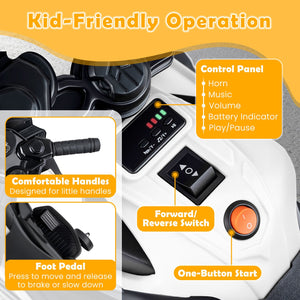 6V Kids Motorcycle with Headlights Music and Detachable Training Wheels-White view 6