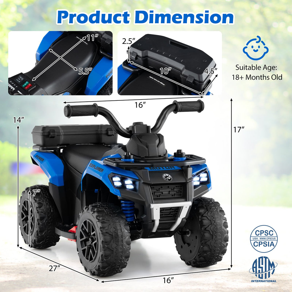 6V Kids Ride On ATV with Spray Function and Storage Box with Music-Blue view 4