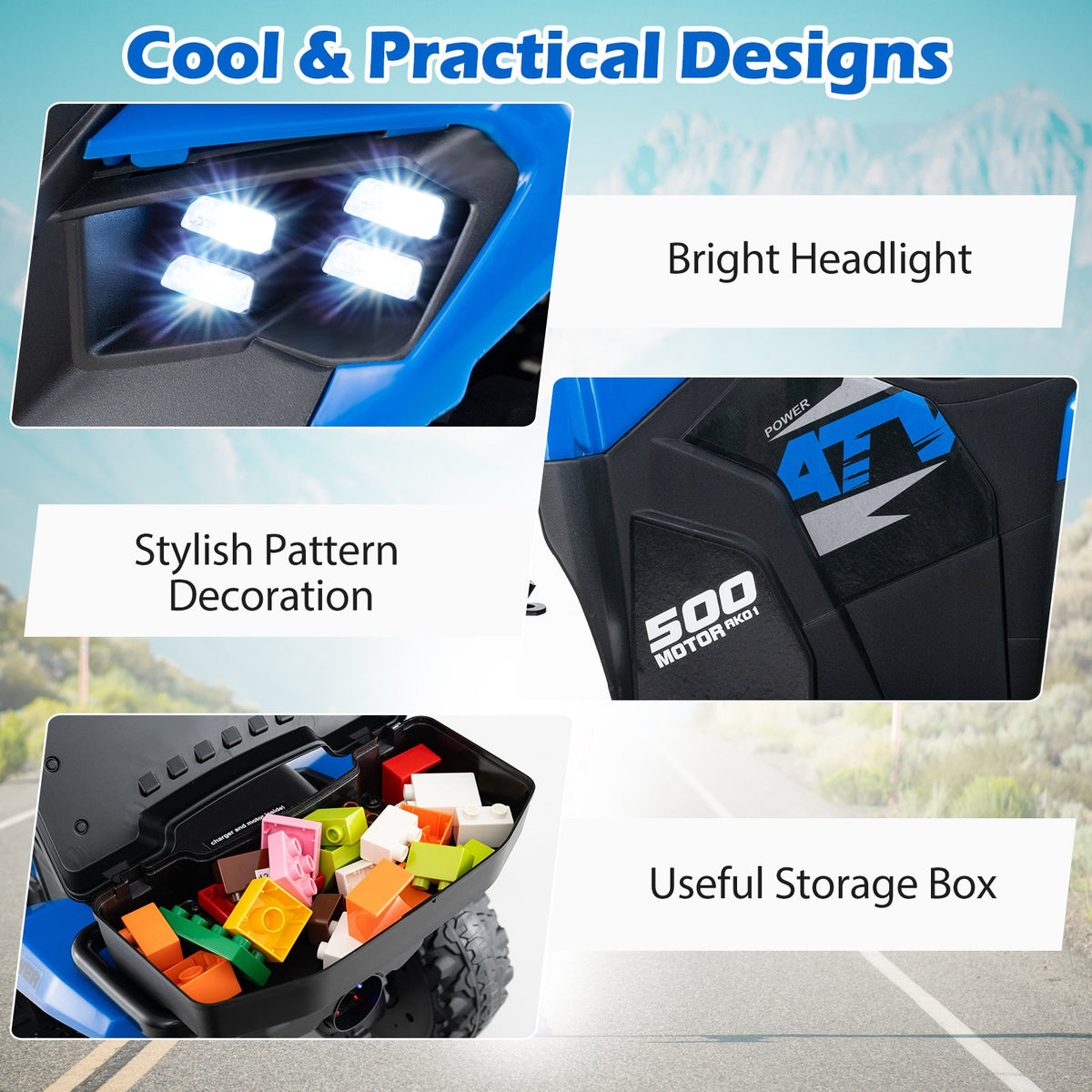 6V Kids Ride On ATV with Spray Function and Storage Box with Music-Blue view 9