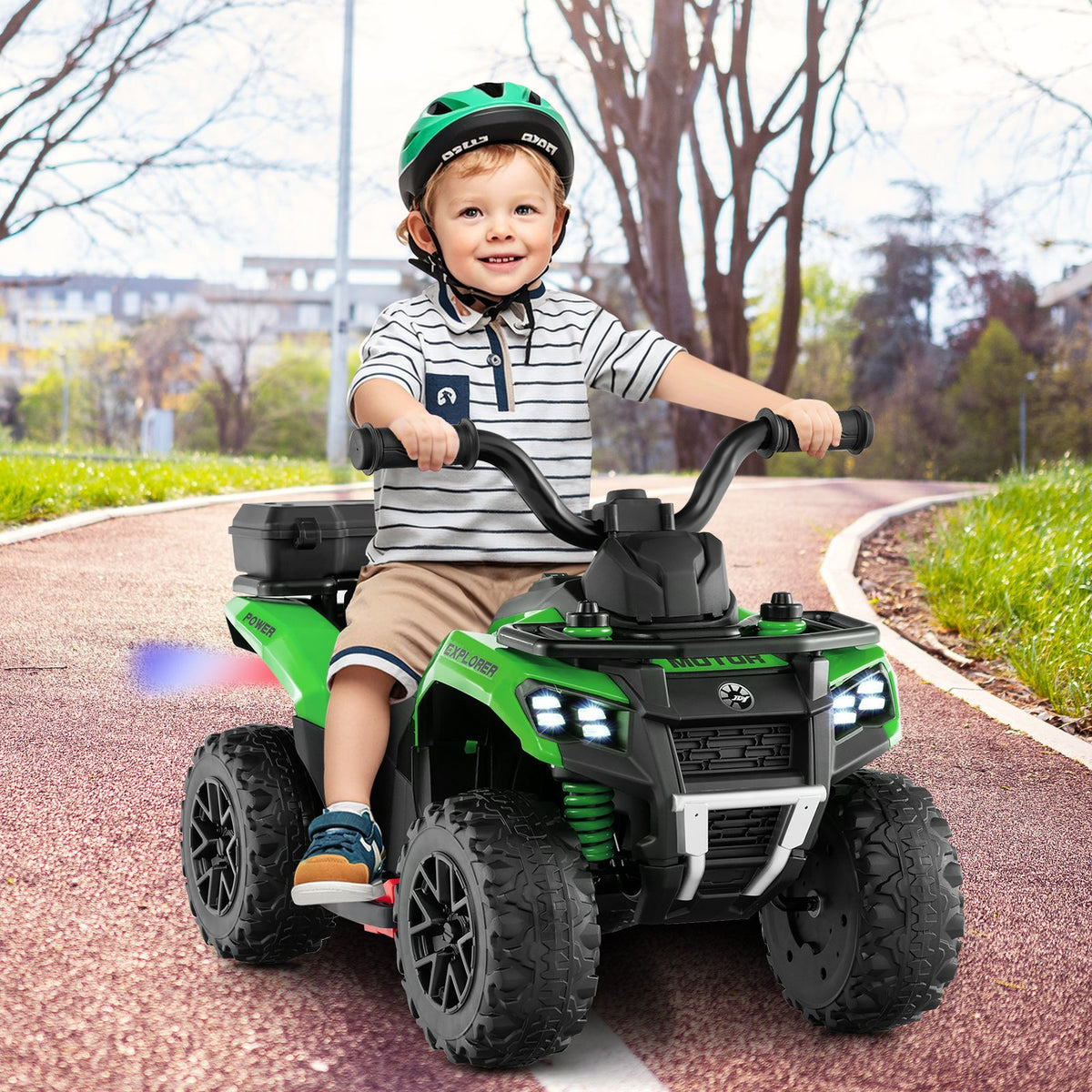 6V Kids Ride On ATV with Spray Function and Storage Box with Music-Green view 2
