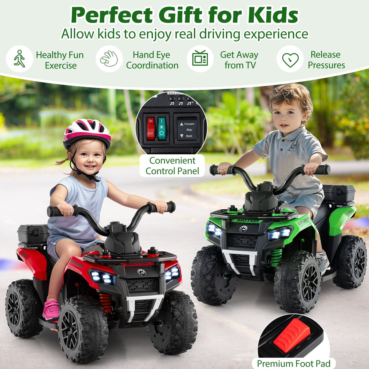 6V Kids Ride On ATV with Spray Function and Storage Box with Music-Green view 7