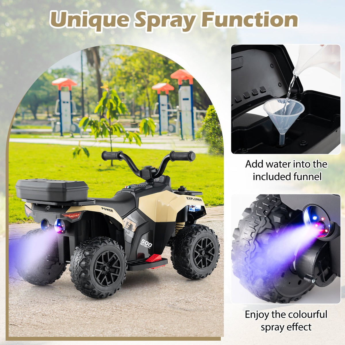 6V Kids Ride On ATV with Spray Function and Storage Box with Music-Khaki view 8