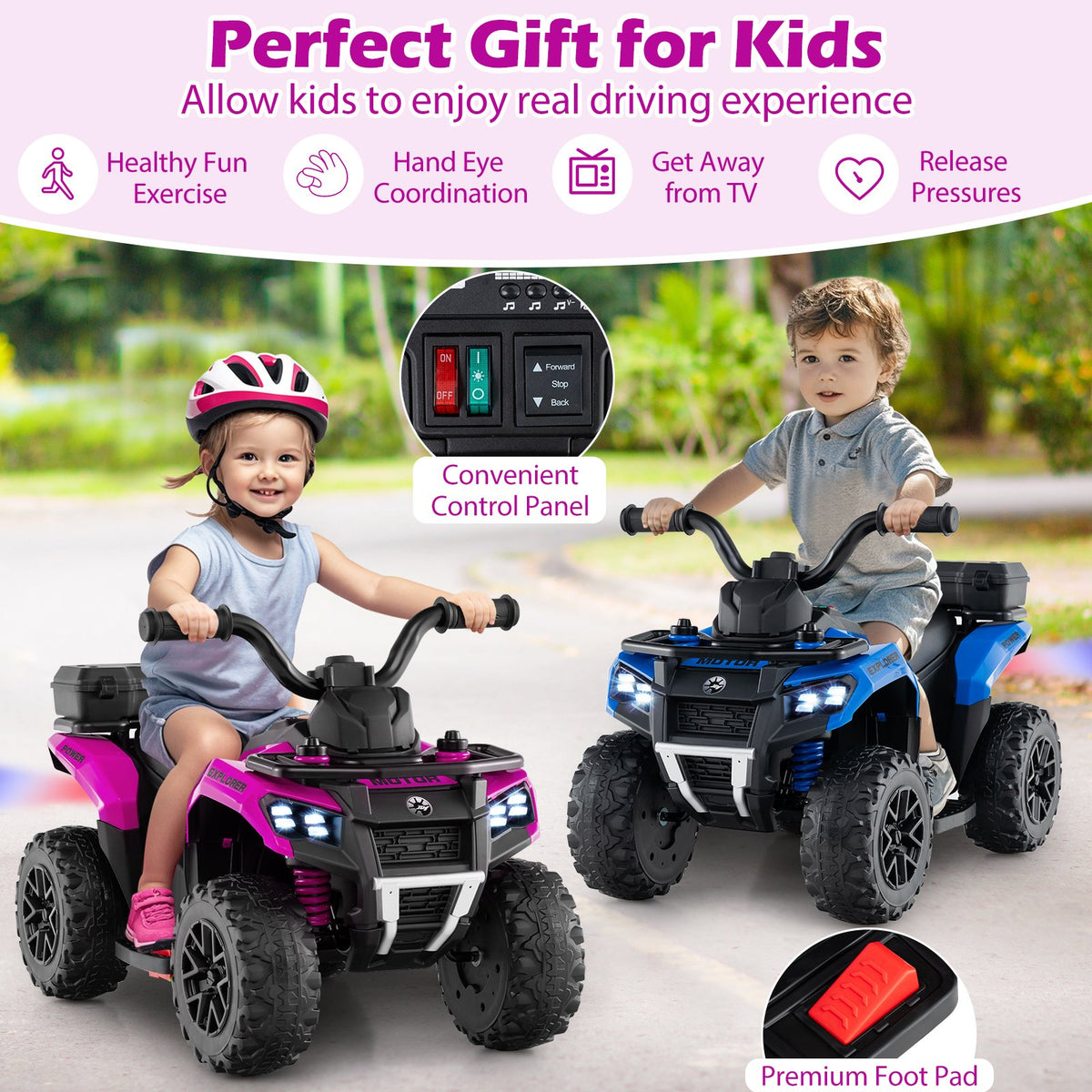 6V Kids Ride On ATV with Spray Function and Storage Box with Music-Pink view 7