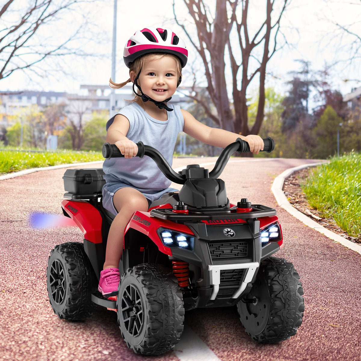 6V Kids Ride On ATV with Spray Function and Storage Box with Music-Red view 2