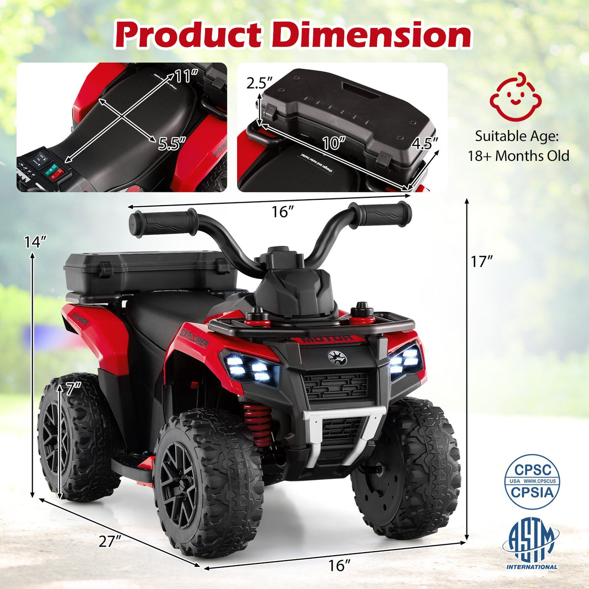 6V Kids Ride On ATV with Spray Function and Storage Box with Music-Red view 4