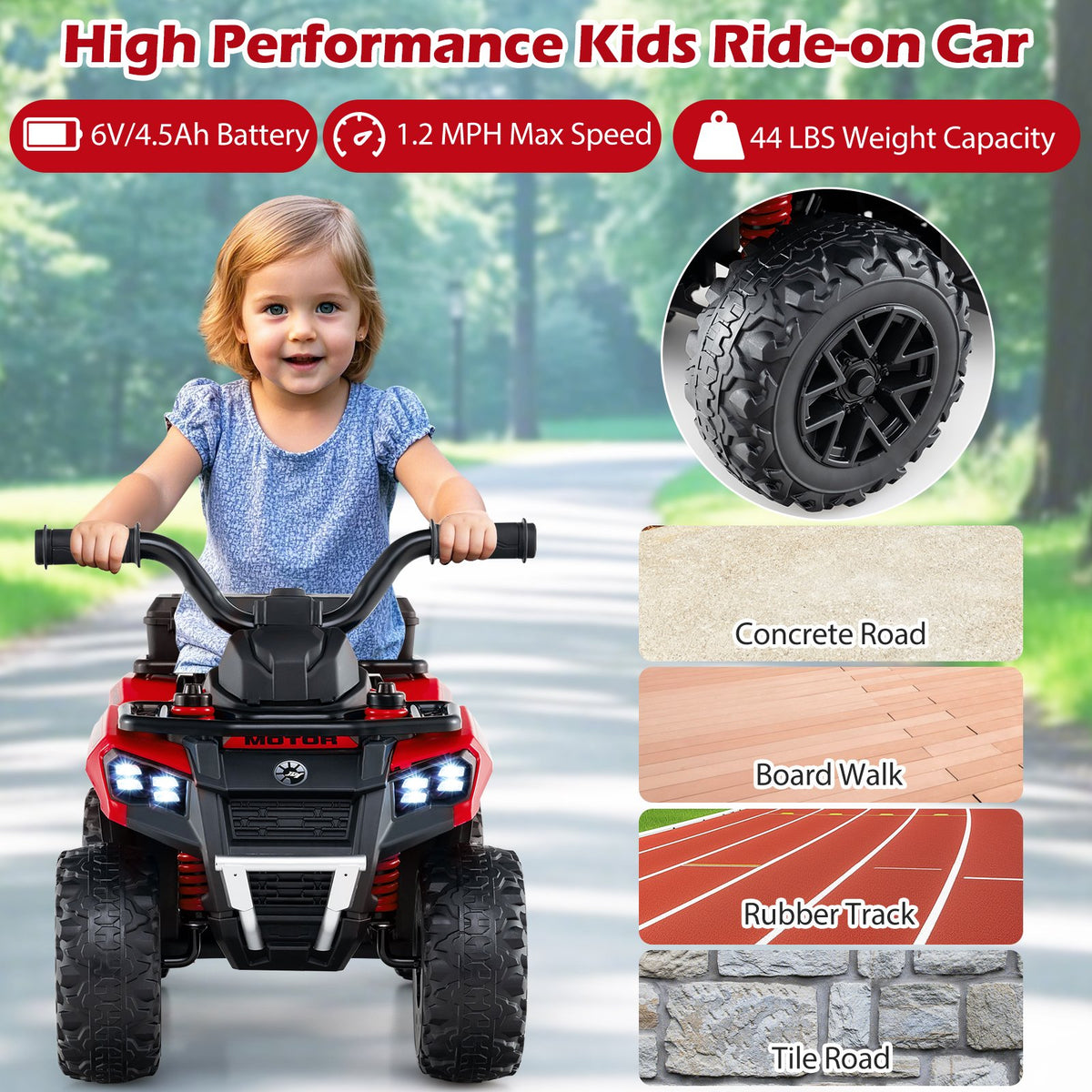 6V Kids Ride On ATV with Spray Function and Storage Box with Music-Red view 9