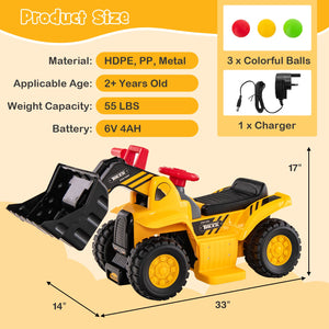 6V Kids Ride On Bulldozer with Folding Basketball Hoop and Balls view 3