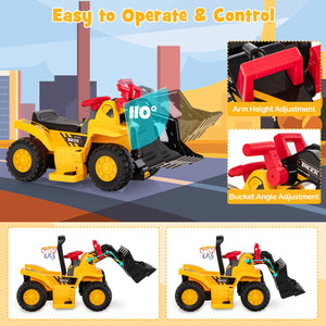 6V Kids Ride On Bulldozer with Folding Basketball Hoop and Balls view 6