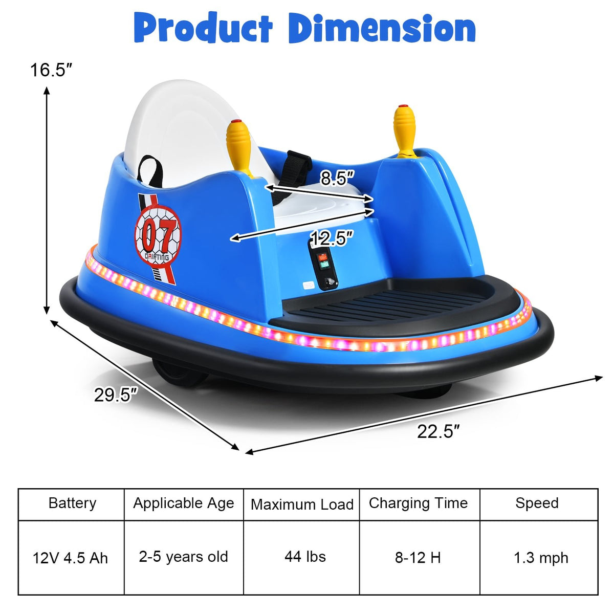12V Electric Kids Ride On Bumper Car with Flashing Lights for Toddlers-Blue view 4