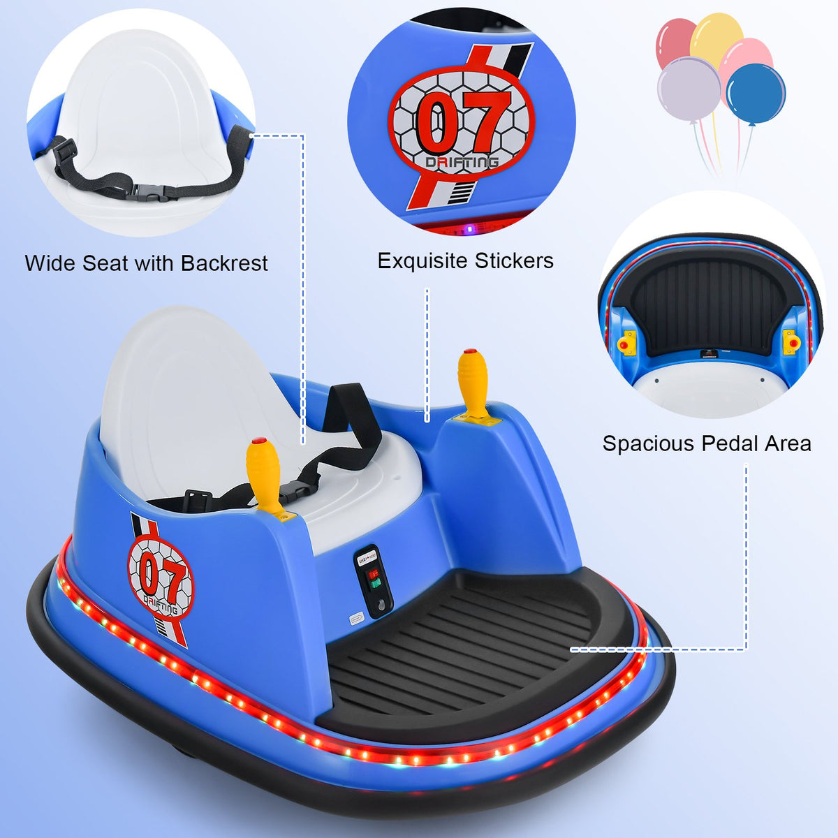 12V Electric Kids Ride On Bumper Car with Flashing Lights for Toddlers-Blue view 8