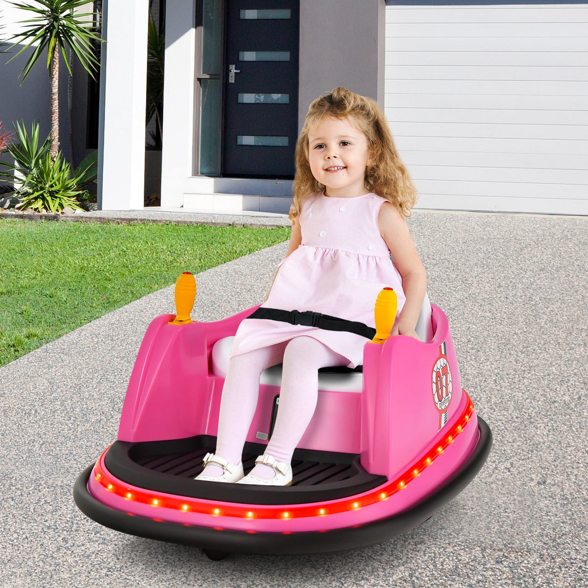 12V Electric Kids Ride On Bumper Car with Flashing Lights for Toddlers-Pink view 2