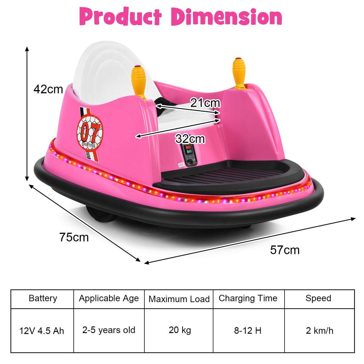 12V Electric Kids Ride On Bumper Car with Flashing Lights for Toddlers-Pink view 4