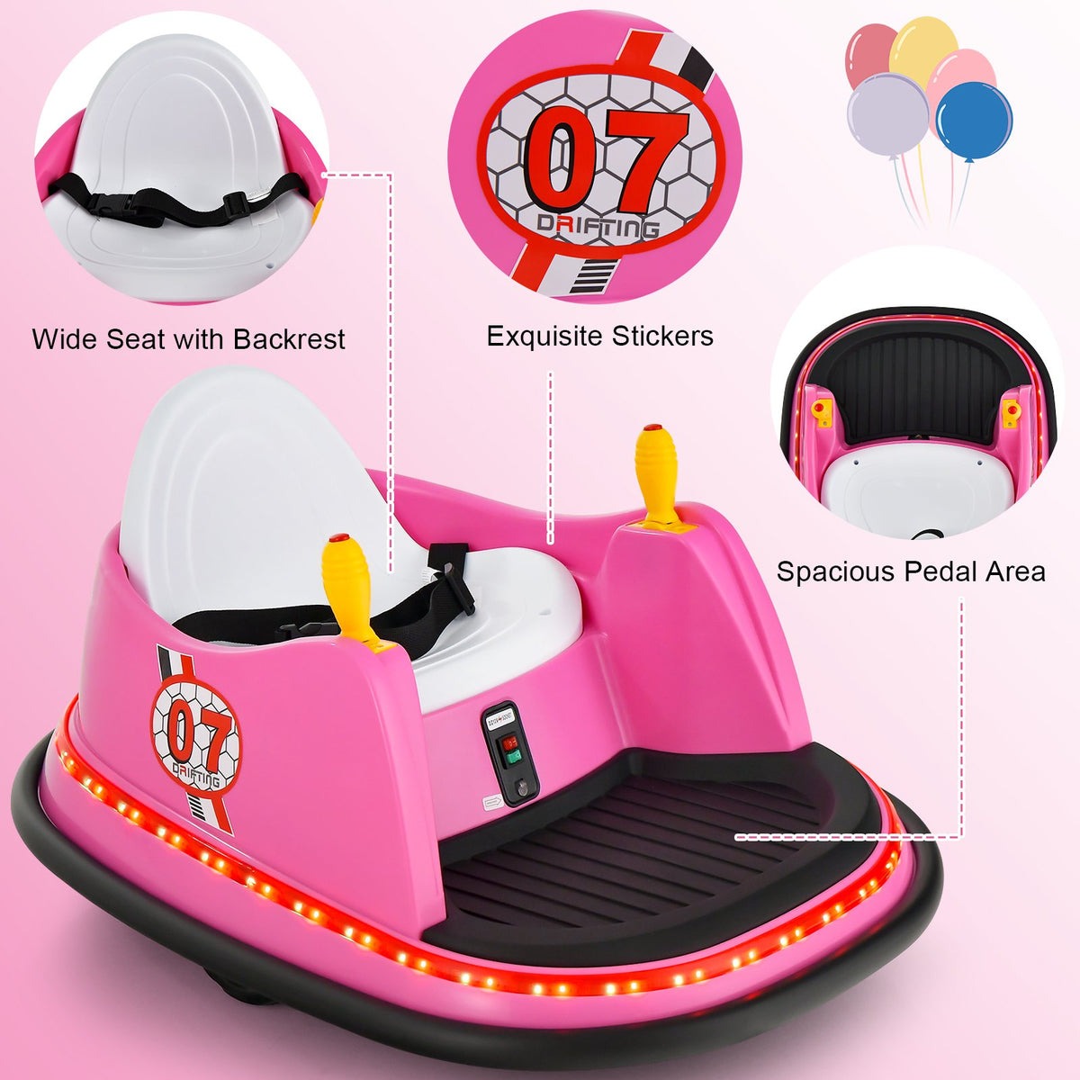 12V Electric Kids Ride On Bumper Car with Flashing Lights for Toddlers-Pink view 8