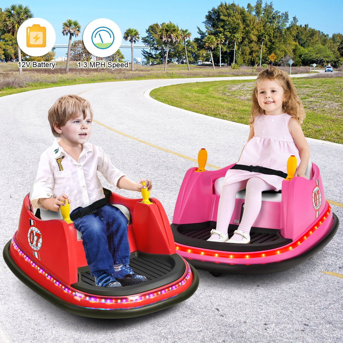 12V Electric Kids Ride On Bumper Car with Flashing Lights for Toddlers-Pink view 9