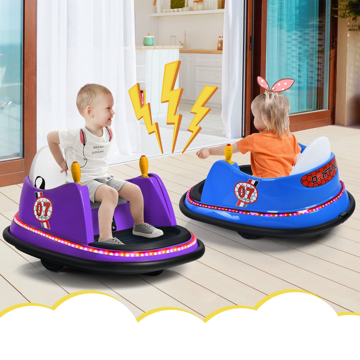 12V Electric Kids Ride On Bumper Car with Flashing Lights for Toddlers-Purple view 3