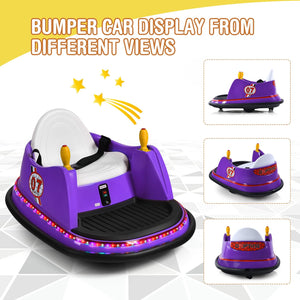12V Electric Kids Ride On Bumper Car with Flashing Lights for Toddlers-Purple view 6