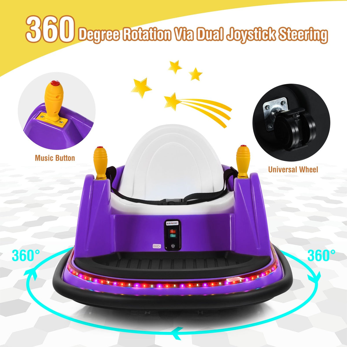 12V Electric Kids Ride On Bumper Car with Flashing Lights for Toddlers-Purple view 7