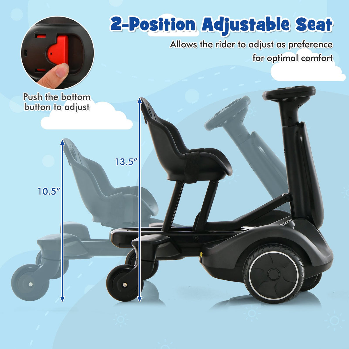 6V Kids Ride on Drift Car with 360° Spin and 2 Adjustable Heights-Black view 9