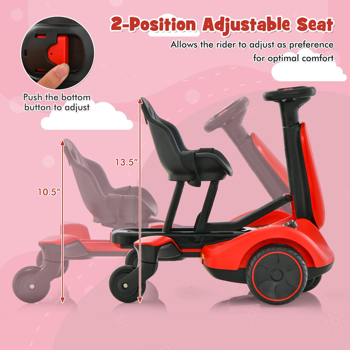 6V Kids Ride on Drift Car with 360° Spin and 2 Adjustable Heights-Red view 9
