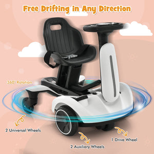 6V Kids Ride on Drift Car with 360° Spin and 2 Adjustable Heights-White view 8