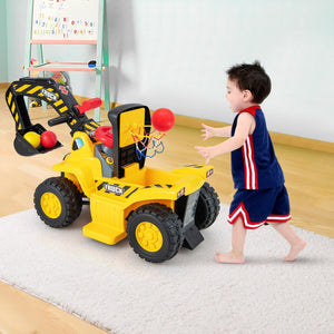 6V Kids Ride On Excavator Fun Digger with Folding Basketball Hoop view 2