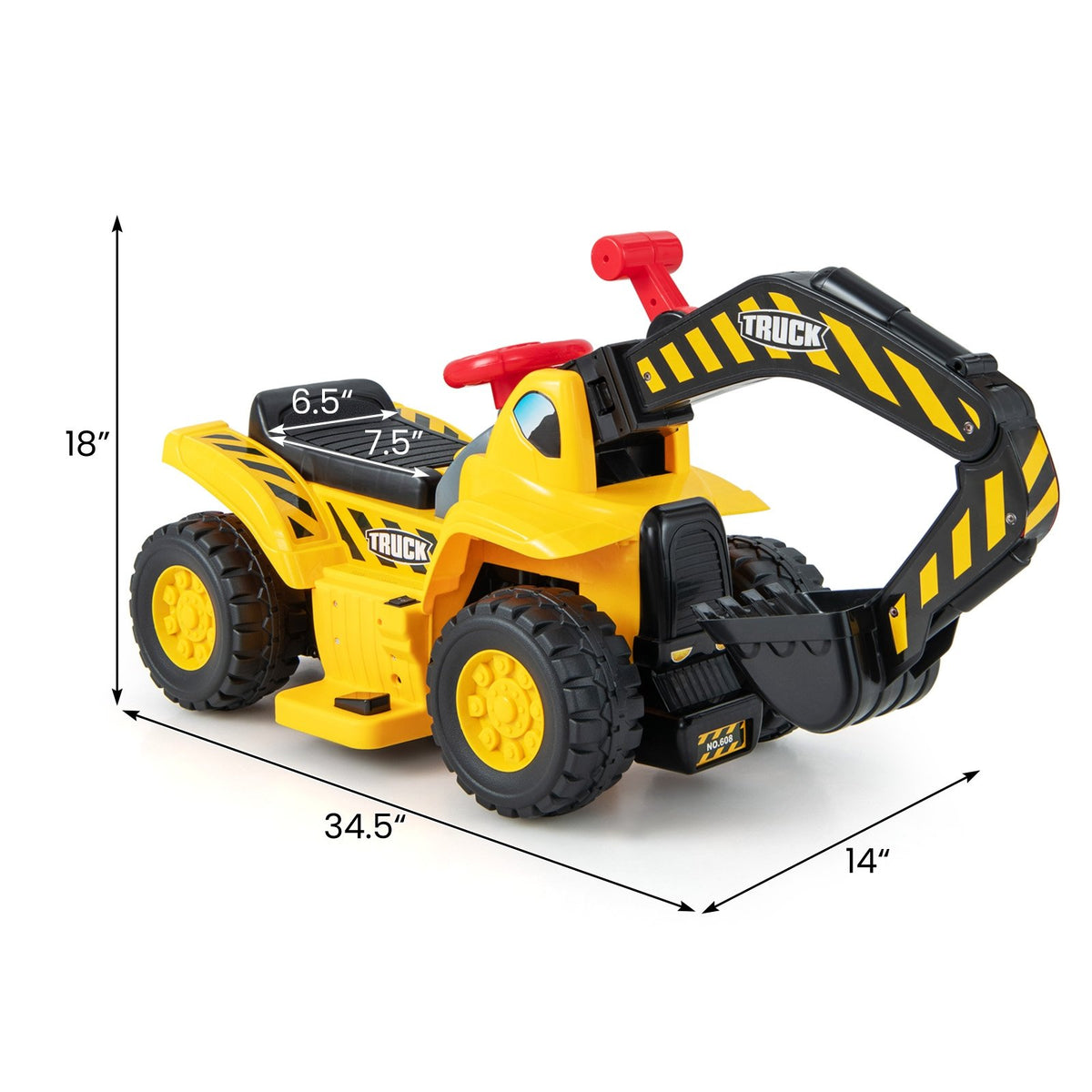 6V Kids Ride On Excavator Fun Digger with Folding Basketball Hoop view 4