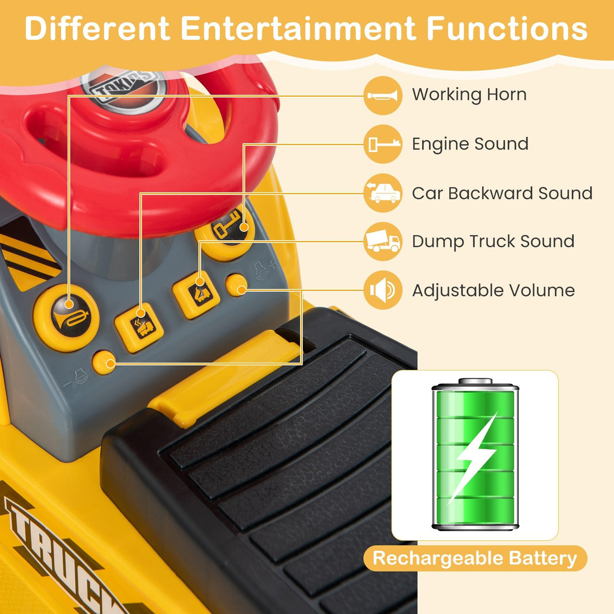 6V Kids Ride On Excavator Fun Digger with Folding Basketball Hoop view 8
