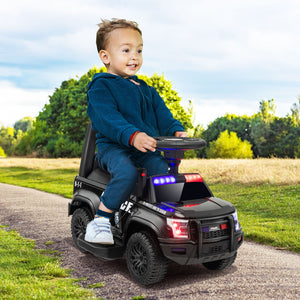 6V Kids Ride On Police Car with Real Megaphone and Siren Flashing Lights-Black view 2