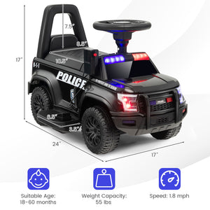 6V Kids Ride On Police Car with Real Megaphone and Siren Flashing Lights-Black view 4