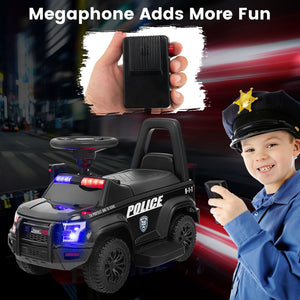 6V Kids Ride On Police Car with Real Megaphone and Siren Flashing Lights-Black view 5
