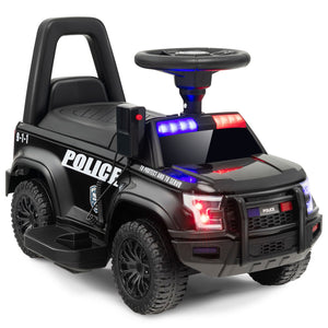 6V Kids Ride On Police Car with Real Megaphone and Siren Flashing Lights-Black view 6