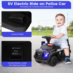 6V Kids Ride On Police Car with Real Megaphone and Siren Flashing Lights-Black view 8