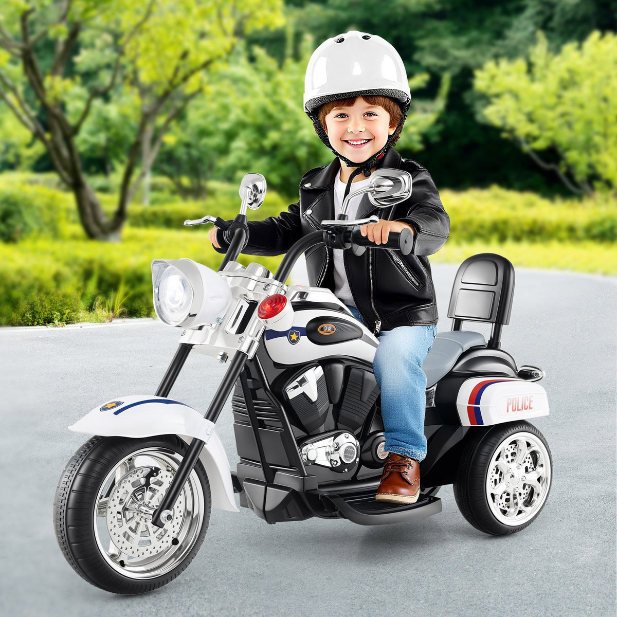 6V Powered Toddler 3-Wheel Motorbike Ride On Toy with Horn and Headlight-Black and White view 2