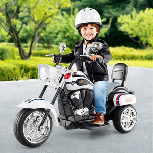 6V Powered Toddler 3-Wheel Motorbike Ride On Toy with Horn and Headlight-Black and White view 2