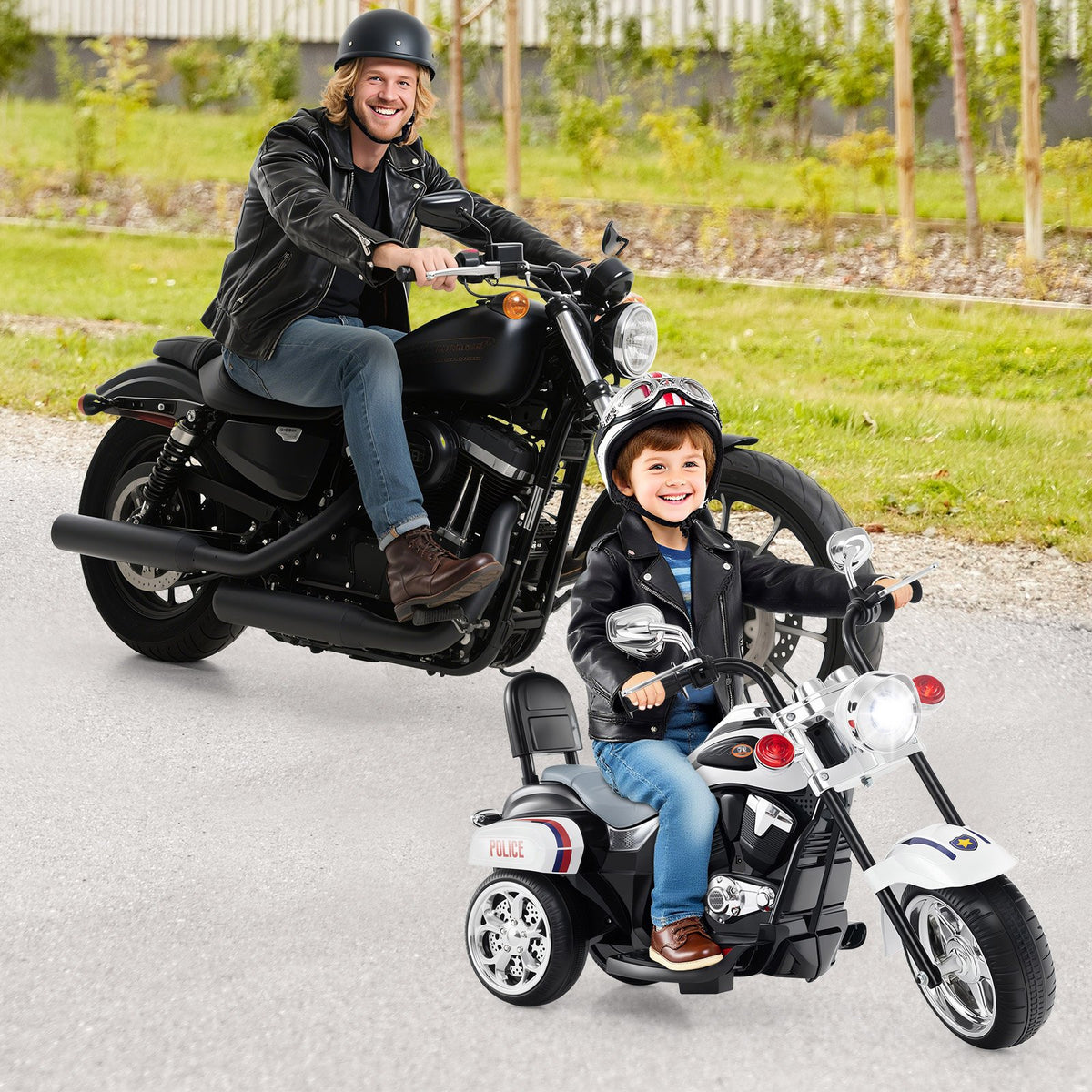6V Powered Toddler 3-Wheel Motorbike Ride On Toy with Horn and Headlight-Black and White view 3