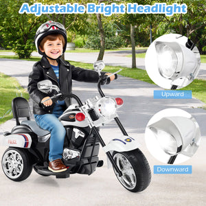 6V Powered Toddler 3-Wheel Motorbike Ride On Toy with Horn and Headlight-Black and White view 8
