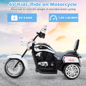 6V Powered Toddler 3-Wheel Motorbike Ride On Toy with Horn and Headlight-Black and White view 9