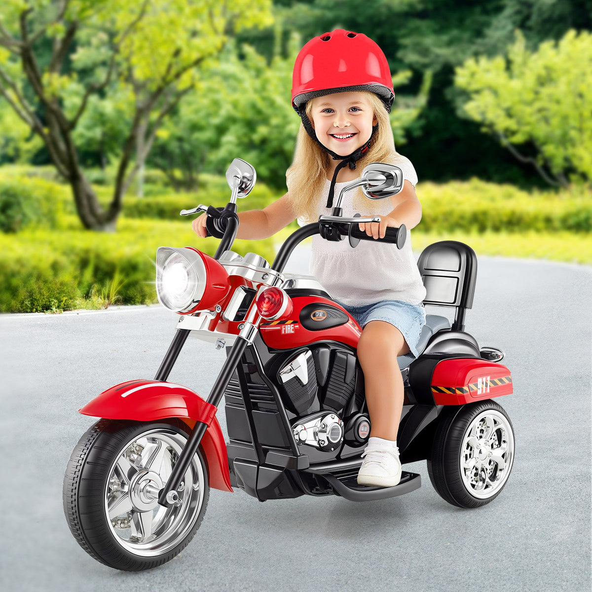 6V Powered Toddler 3-Wheel Motorbike Ride On Toy with Horn and Headlight-Black & Red view 2