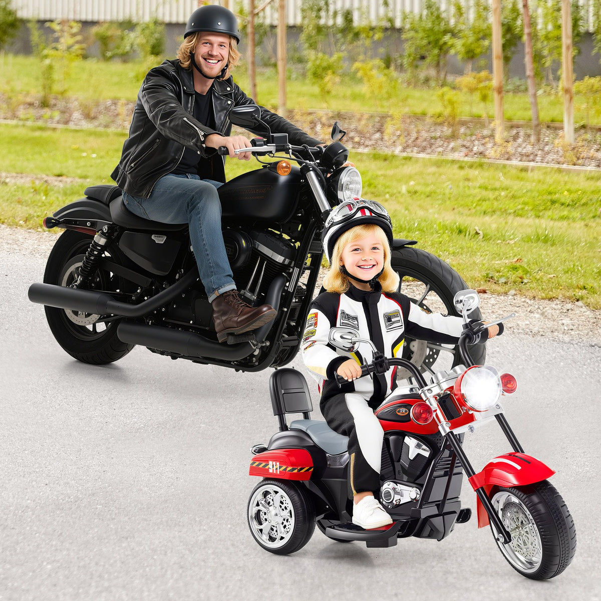 6V Powered Toddler 3-Wheel Motorbike Ride On Toy with Horn and Headlight-Black & Red view 3