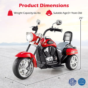6V Powered Toddler 3-Wheel Motorbike Ride On Toy with Horn and Headlight-Black & Red view 4