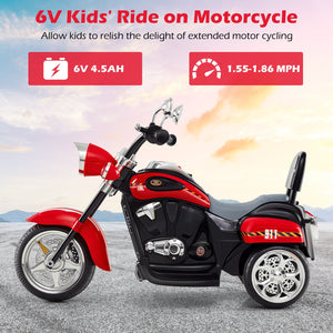 6V Powered Toddler 3-Wheel Motorbike Ride On Toy with Horn and Headlight-Black & Red view 8