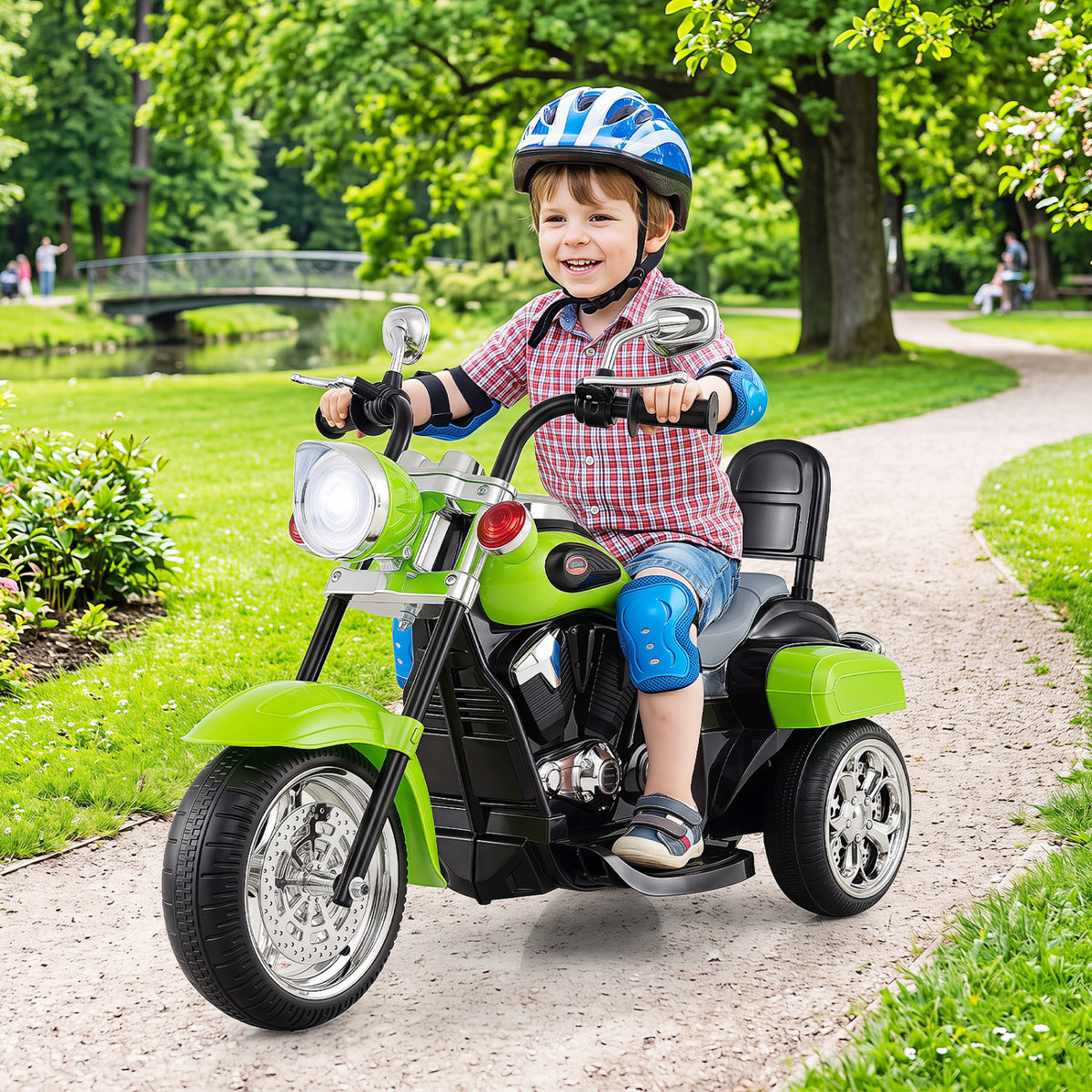 6V Powered Toddler 3-Wheel Motorbike Ride On Toy with Horn and Headlight-Green view 2