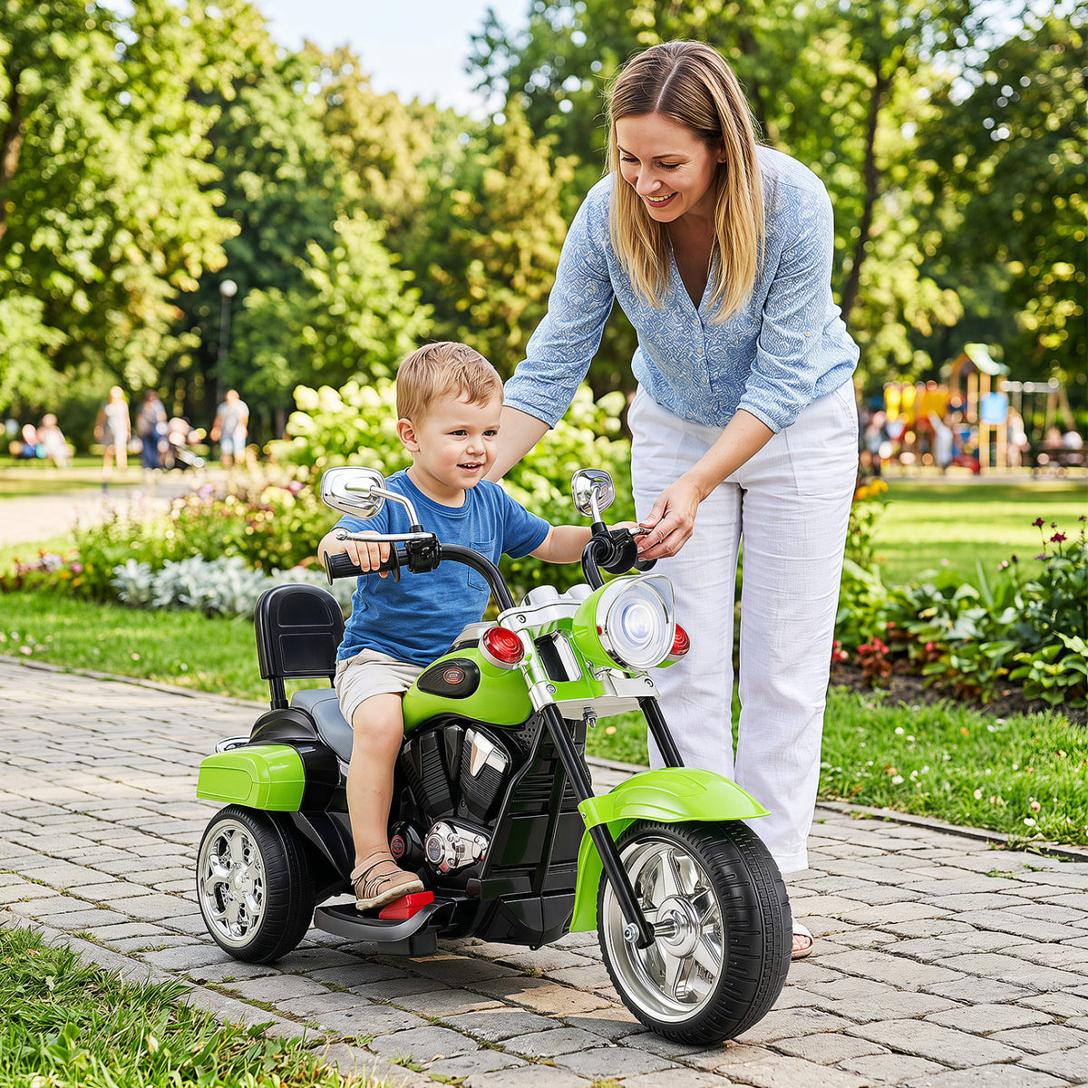 6V Powered Toddler 3-Wheel Motorbike Ride On Toy with Horn and Headlight-Green view 3