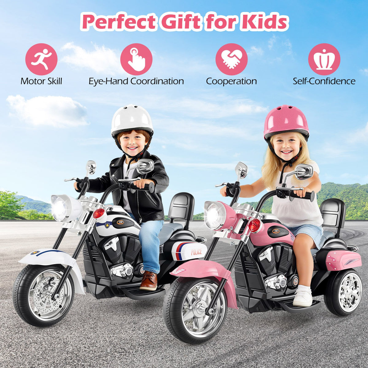 6V Powered Toddler 3-Wheel Motorbike Ride On Toy with Horn and Headlight-Heart Pink view 5