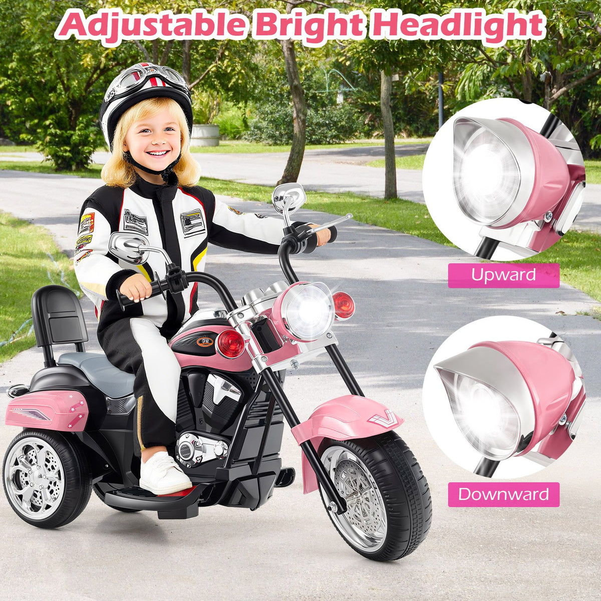 6V Powered Toddler 3-Wheel Motorbike Ride On Toy with Horn and Headlight-Heart Pink view 6