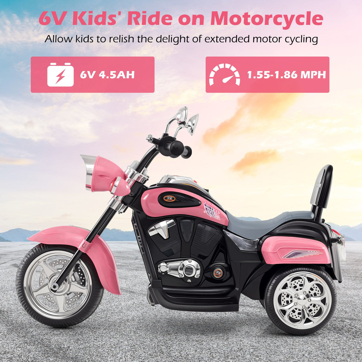 6V Powered Toddler 3-Wheel Motorbike Ride On Toy with Horn and Headlight-Heart Pink view 8