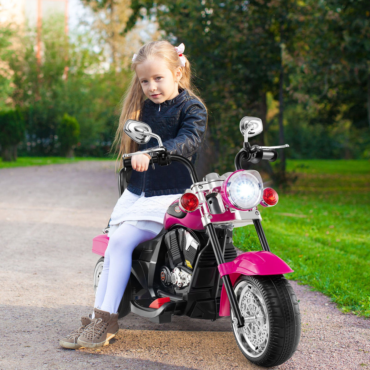 6V Powered Toddler 3-Wheel Motorbike Ride On Toy with Horn and Headlight-Hot Pink view 3
